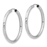 14k White Gold Hoop Earrings, Diamond Cut Leaf Design, Polished Finish, Lightweight Classic Style
