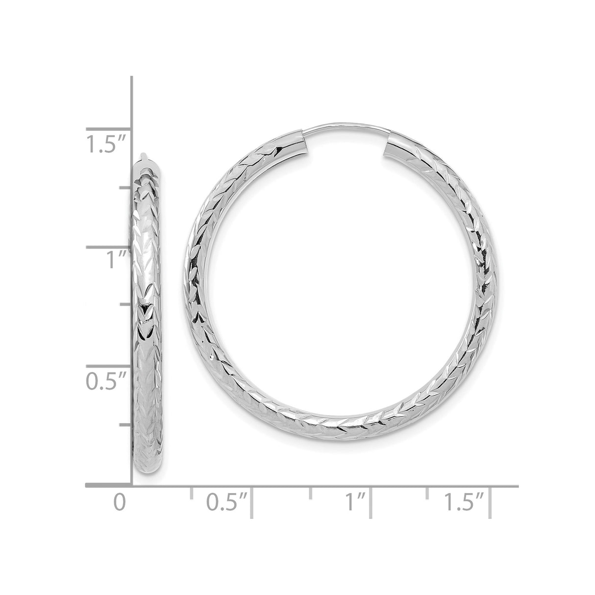 14k White Gold Hoop Earrings, Diamond Cut Leaf Design, Polished Finish, Lightweight Classic Style