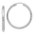 14k White Gold Hoop Earrings, Diamond Cut Leaf Design, Polished Finish, Lightweight Classic Style