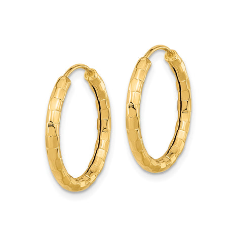 14k Yellow Gold Hoop Earrings, Textured Link Style Medium Hoops for Women