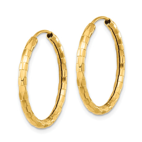 14k Yellow Gold Hoop Earrings with Textured Snake Design and Black Enamel Eyes