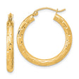14k Yellow Gold Hoop Earrings, Diamond-Cut Textured Round Design for Women