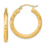 14k Yellow Gold Hoop Earrings, Diamond-Cut Textured Round Design for Women