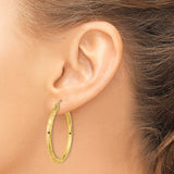 14k Yellow Gold Hoop Earrings with Textured Brushed Finish and Geometric Pattern