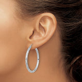 14k White Gold Hoop Earrings, Large Textured Brick Pattern, Lightweight Modern Jewelry for Women