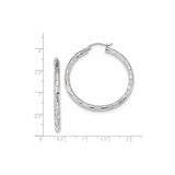 14k White Gold Hoop Earrings, Large Textured Brick Pattern, Lightweight Modern Jewelry for Women