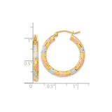 14k Yellow Gold Tricolor Hoop Earrings, Textured Lightweight Design, Polished Finish for Women