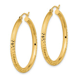 14k Yellow Gold Hoop Earrings with Textured Leaf and Diamond-Cut Detailing