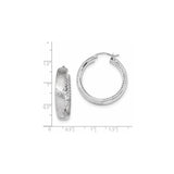 14k White Gold Hoop Earrings, Diamond Cut Star Pattern with Textured Finish