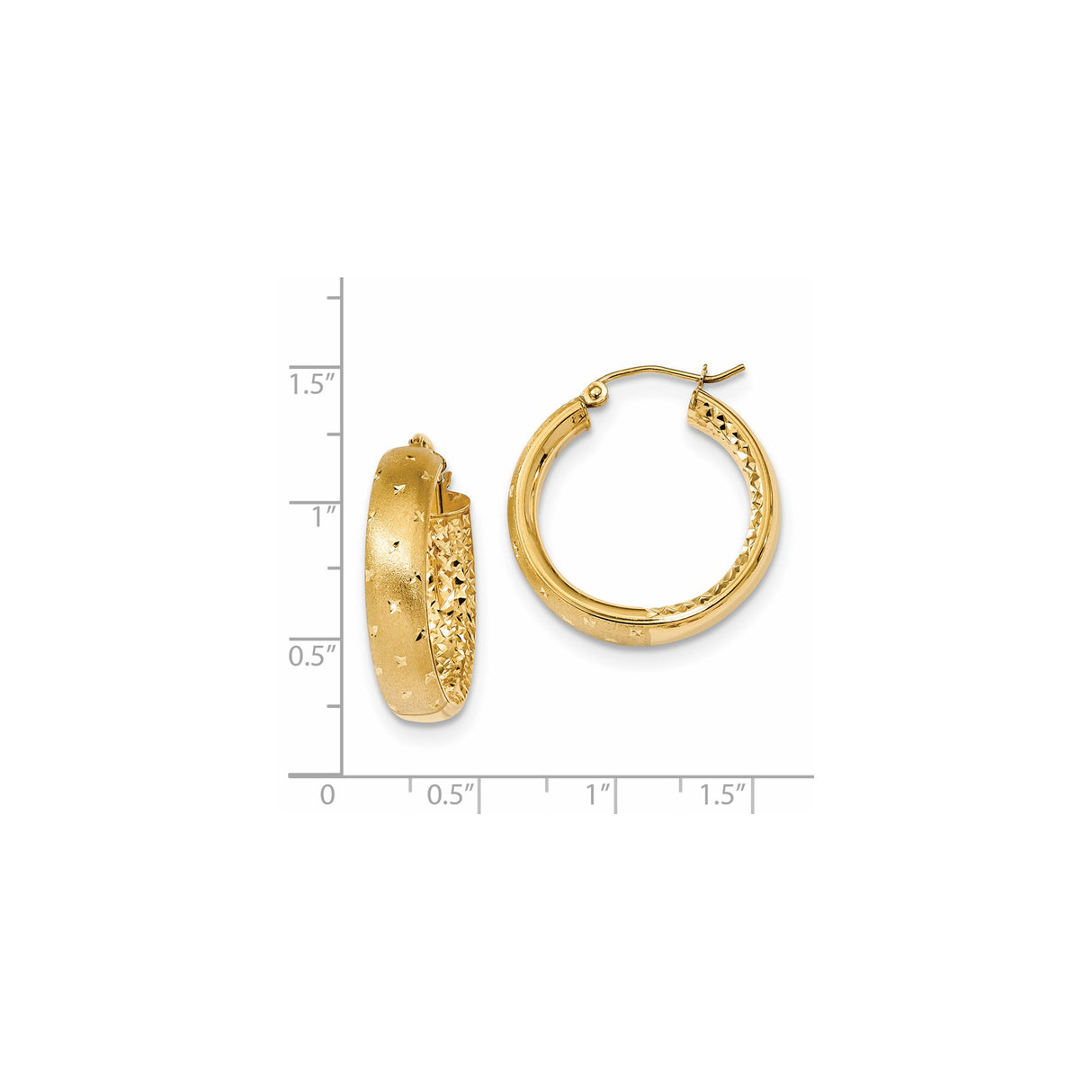 14k Yellow Gold Hoop Earrings with Textured Diamond-Cut Design and Satin Finish