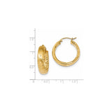 14k Yellow Gold Hoop Earrings with Textured Diamond-Cut Design and Satin Finish