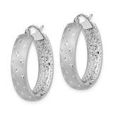 14k White Gold Hoop Earrings with Diamond Cut Texture, Polished and Satin Finish