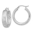 14k White Gold Hoop Earrings with Diamond Cut Texture, Polished and Satin Finish