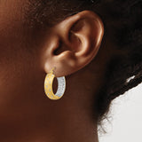 14k Two Tone Gold Hoop Earrings with Diamond Cut Star Pattern and Textured Finish