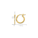 14k Yellow Gold Hoop Earrings, Diamond Cut Textured Round Hoops, Lightweight Minimalist Design