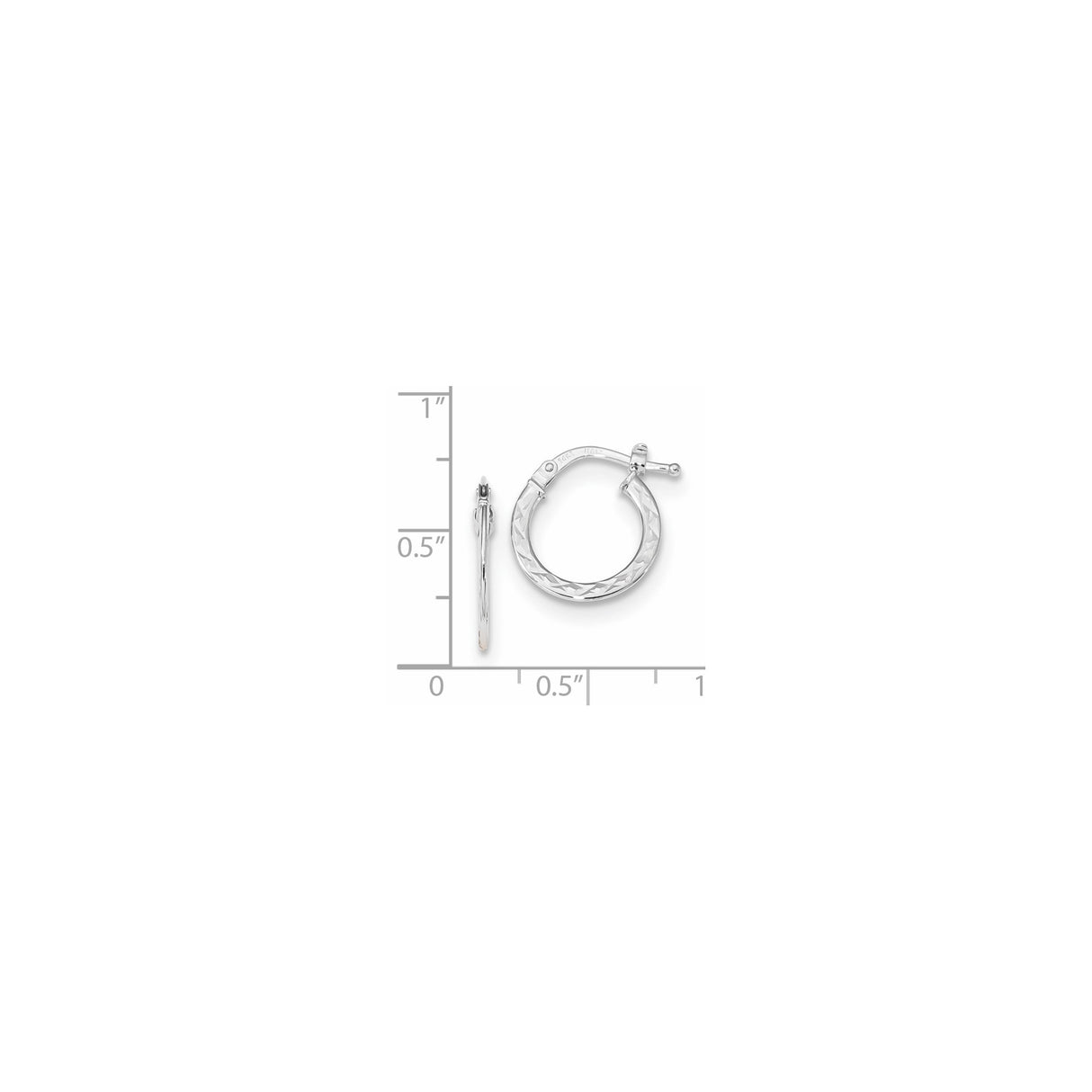 14k White Gold Hoop Earrings, Textured Diamond Cut Design, Lightweight Polished Finish