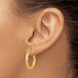 14k Yellow Gold Hoop Earrings with Twisted Leaf Pattern, Polished and Textured Finish