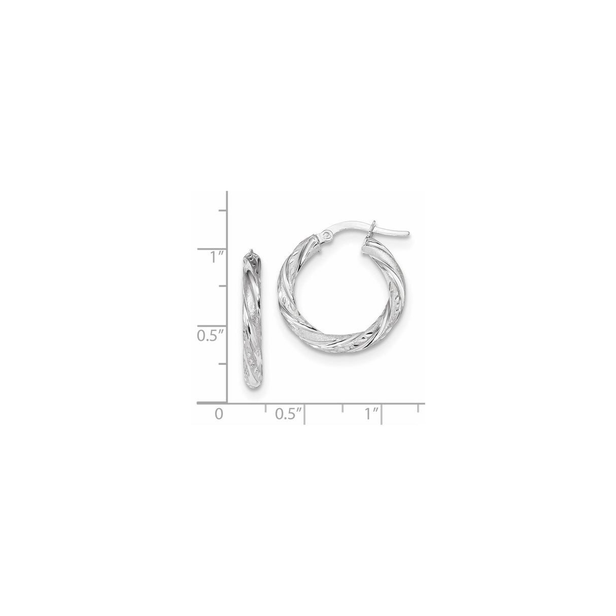 14k White Gold Hoop Earrings with Twisted Leaf Design, Lightweight Textured Finish