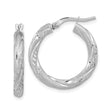 14k White Gold Hoop Earrings with Twisted Leaf Design, Lightweight Textured Finish