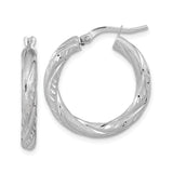 14k White Gold Hoop Earrings with Twisted Leaf Design, Lightweight Textured Finish