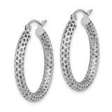 14k White Gold Hoop Earrings, Textured Diamond Cut Round Lightweight Everyday Style