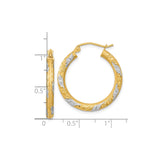 14k Two-Tone Yellow Gold Hoop Earrings with Textured Leaf Design for Women