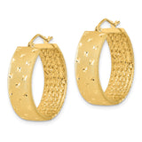 14k Yellow Gold Hoop Earrings with Diamond Cut Star Pattern, High Polish and Satin Finish