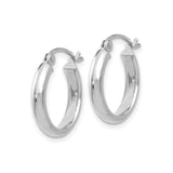 14k White Gold Hoop Earrings, Polished Round Tube Hoops with Hinged Backing, Minimalist Design