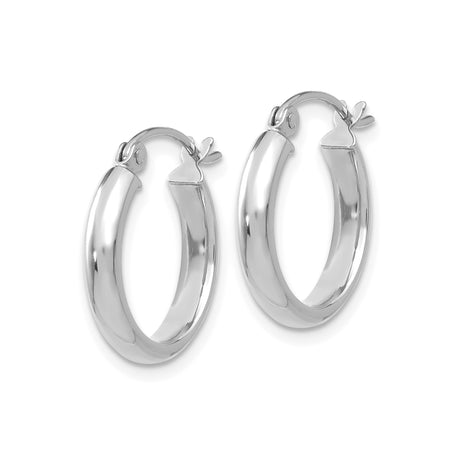 14k White Gold Hoop Earrings, Polished Round Tube Hoops with Hinged Backing, Minimalist Design