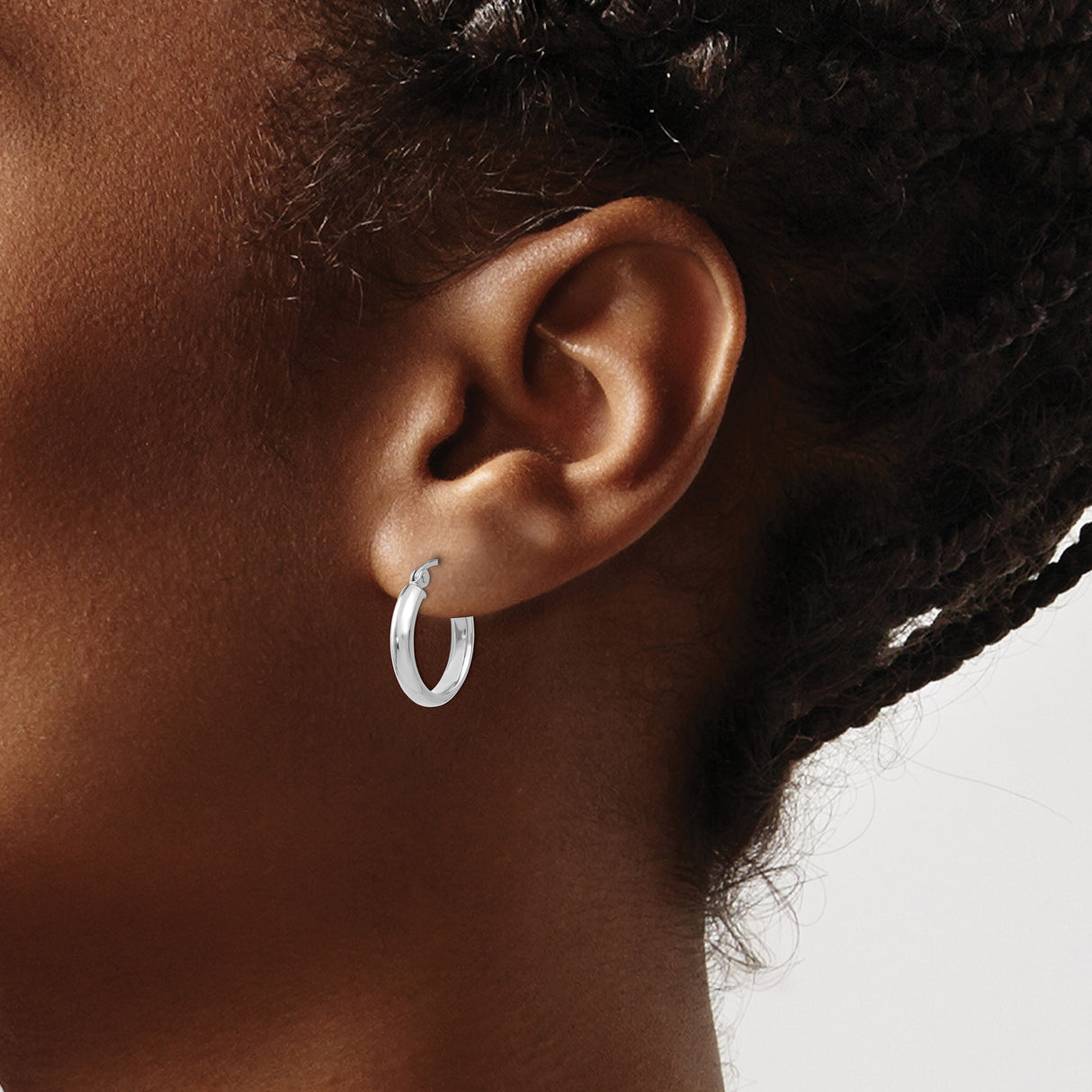 14k White Gold Hoop Earrings, Polished Round Tube Hoops with Hinged Backing, Minimalist Design
