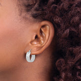 14k White Gold Hoop Earrings with Diamond Cut Textured Design and Hinged Latch Closure