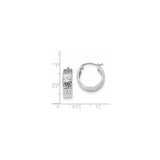 14k White Gold Hoop Earrings with Diamond Cut Textured Design and Hinged Latch Closure