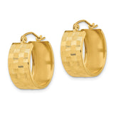 14k Yellow Gold Hoop Earrings, Textured Checkerboard Design with Polished Finish