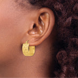 14k Yellow Gold Hoop Earrings, Textured Checkerboard Design with Polished Finish