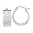 14k White Gold Hoop Earrings with Rectangular Drop and Basketweave Texture