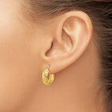 14k Yellow Gold Hoop Earrings with Polished and Textured Diagonal Pattern