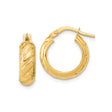 14k Yellow Gold Hoop Earrings with Polished and Textured Diagonal Pattern
