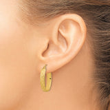 14k Yellow Gold Hoop Earrings, Oval Shape with Diamond-Cut Star Pattern and Satin Texture