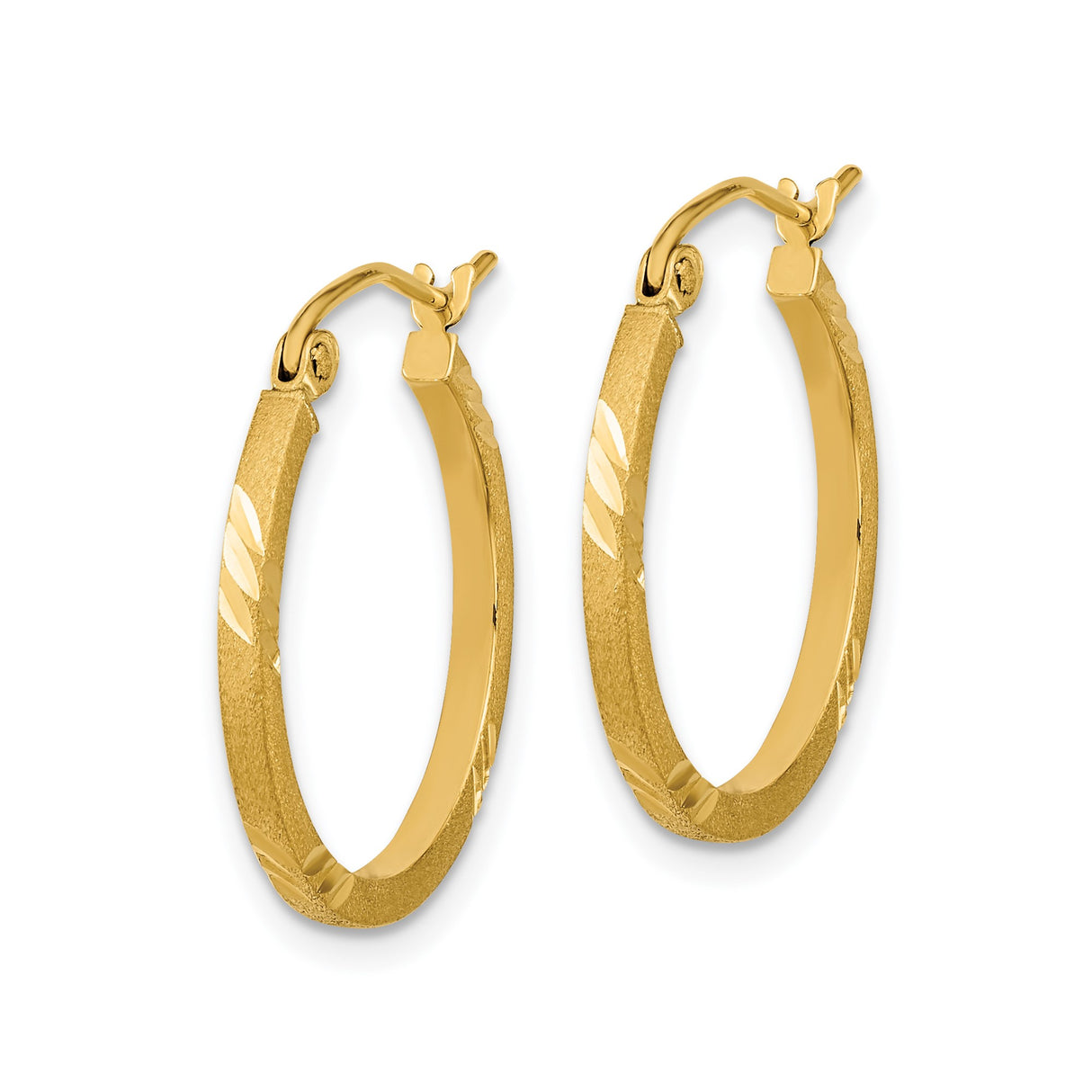 14k Yellow Gold Hoop Earrings with Satin Finish and Polished Diagonal Cuts