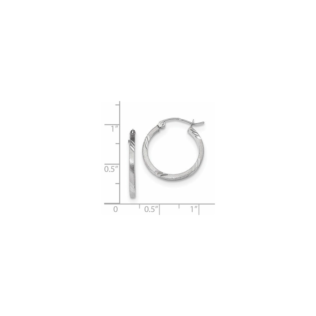 14k White Gold Hoop Earrings with Satin Finish and Polished Diagonal Cuts
