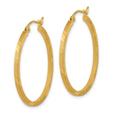 14k Yellow Gold Hoop Earrings, Satin Finish with Polished Diamond Cut Accents, Lightweight Medium Hoops