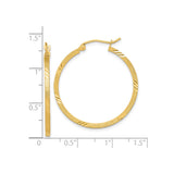 14k Yellow Gold Hoop Earrings, Satin Finish with Polished Diamond Cut Accents, Lightweight Medium Hoops
