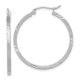 14k White Gold Hoop Earrings, Flat Textured Design with Diagonal Cuts, Lightweight Modern Style