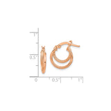 14k Rose Gold Double Hoop Earrings with Textured Diamond-Cut Pattern