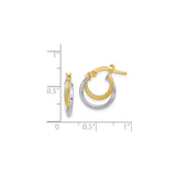 14k Yellow Gold Hoop Earrings, Two-Tone Interlocking Bands, Textured and Polished Finish