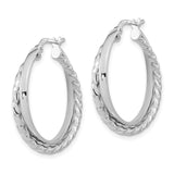 14k White Gold Twisted Hoop Earrings with Braided Design and High Polish Finish