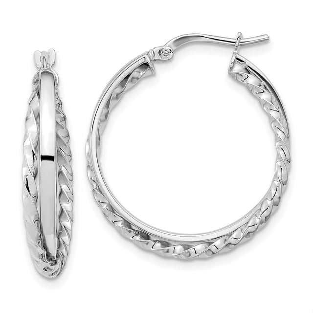 14k White Gold Twisted Hoop Earrings with Braided Design and High Polish Finish