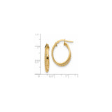 14k Yellow Gold Oval Hoop Earrings with Polished Finish and Rope Design