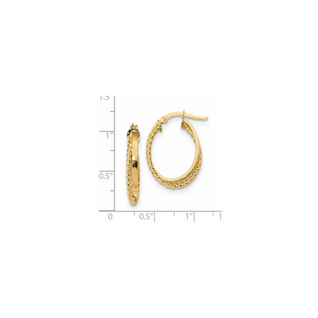 14k Yellow Gold Oval Hoop Earrings with Polished Finish and Rope Design