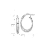 14k White Gold Oval Hoop Earrings with Twisted Rope Design and Textured Finish
